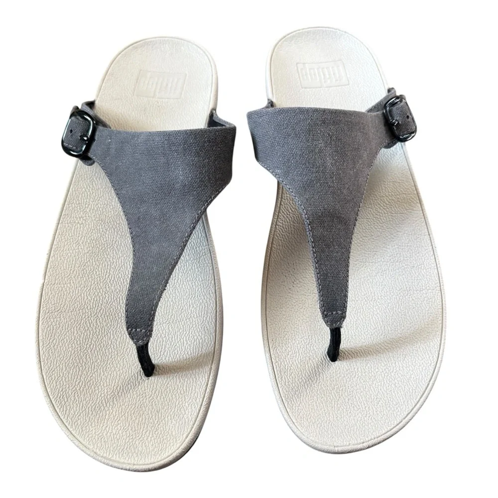 FitFlop toe-post gray canvas thong sandals size 10